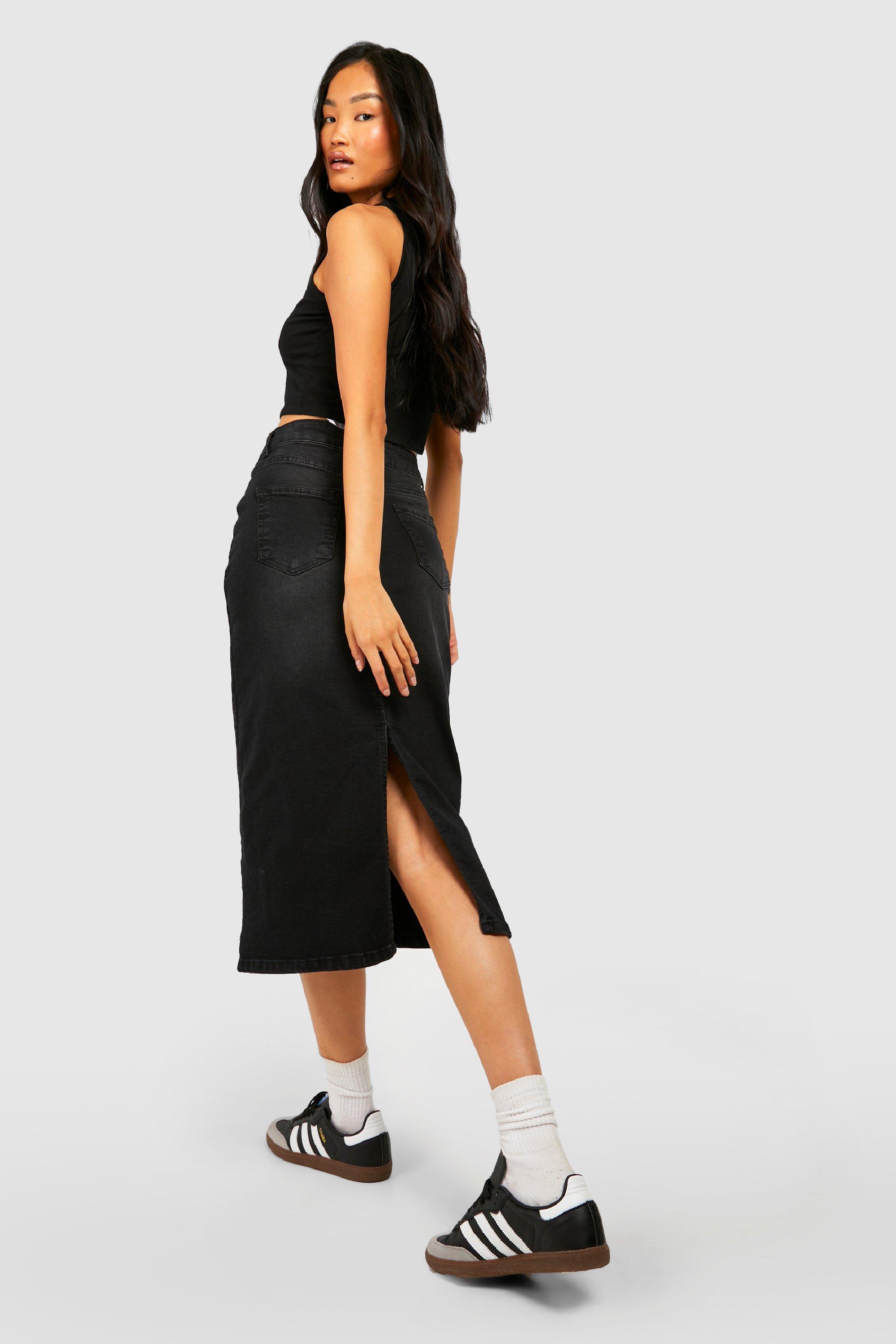 Boohoo black denim store skirt